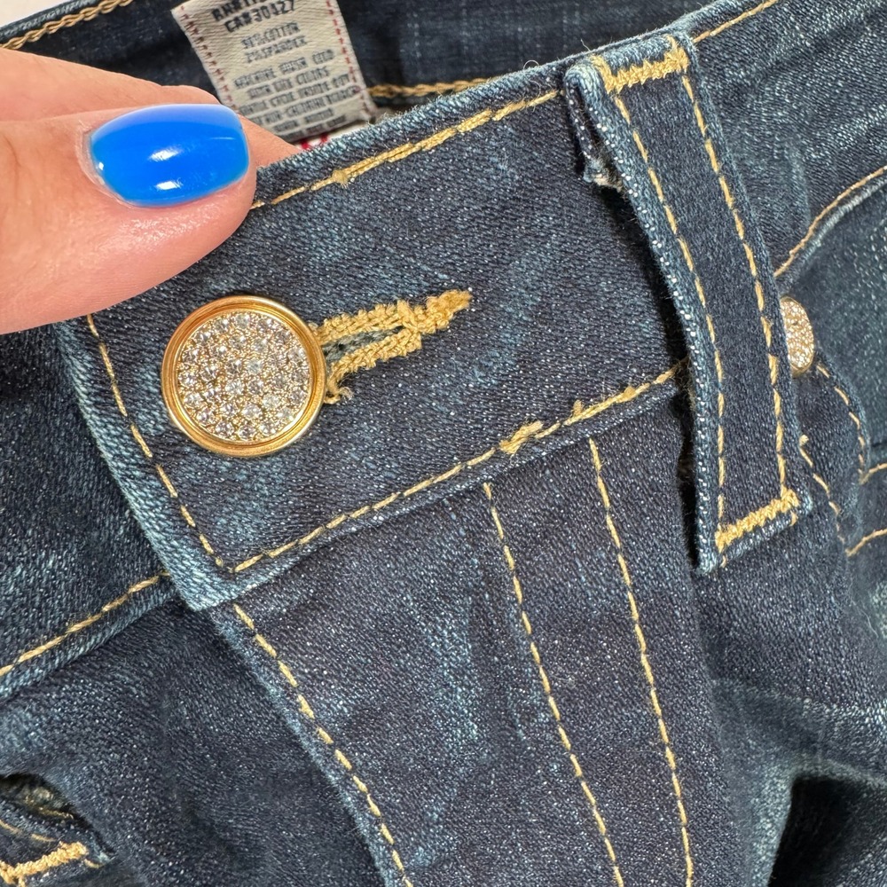 True Religion Bootcut Jeans Womens 32 Flap Pocket Rhinestone Button Y2K Vtg USA - Picture 12 of 16